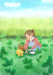 清明节气-女孩剪野艾