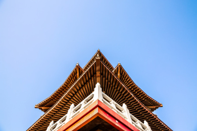 春天下午河北唐山南湖龙山古代建筑