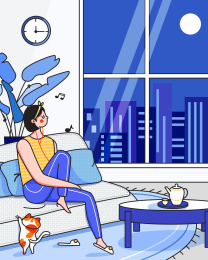 夜晚静谧听歌唯有小猫作伴