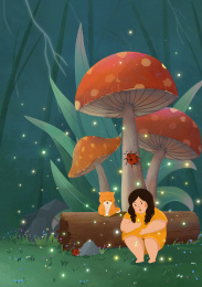 在森林里玩耍的小女孩