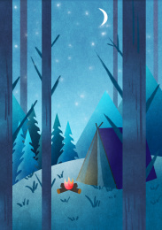 深夜树林场景插画