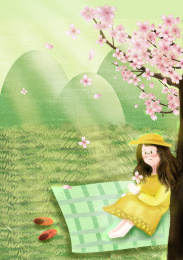 春天春暖花开踏青插画