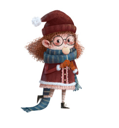 戴帽子围围巾吃棒棒糖的小姑娘