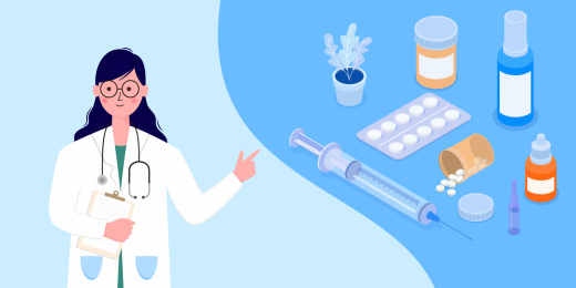 女医生和医疗等距插画，医疗保健概念