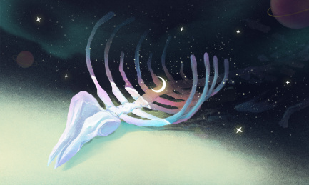 一副在海底深处的鲸鱼骨头叫鲸落星辰横图