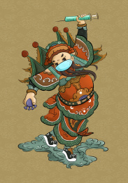 戴口罩的抗疫门神