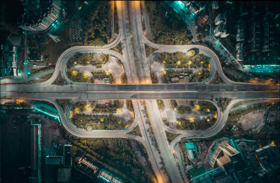 广西省南宁市立交桥夜景航拍图