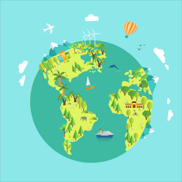 低碳环保自然地球旅行交通矢量插画