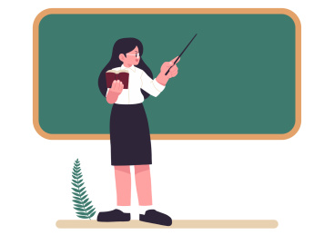 手拿教鞭的长发戴眼镜的女老师