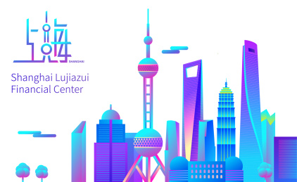 上海陆家嘴城市建筑群矢量插画