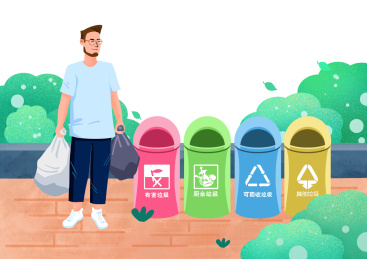 扁平男士垃圾分类插画