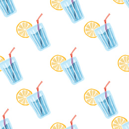 手绘柠檬汁夏日冷饮无缝背景