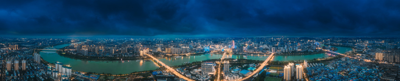 广西省南宁市夜景全景航拍