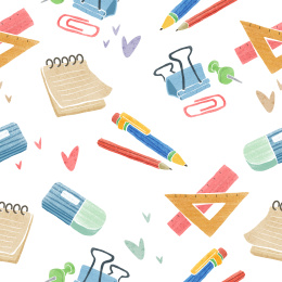 手绘办公文具用品无缝插画