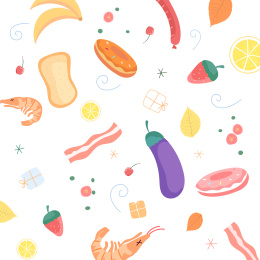 美食平铺图案矢量插画