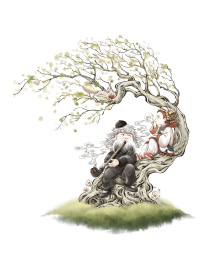 老人与少女树下小憩