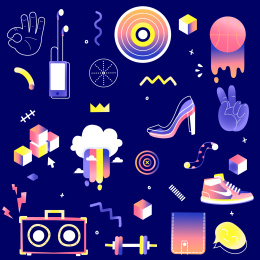 潮玩平铺图案矢量插画