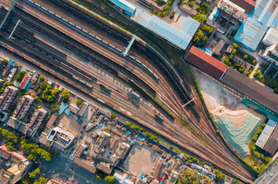 安徽省马鞍山市火车站铁路轨道航拍视角