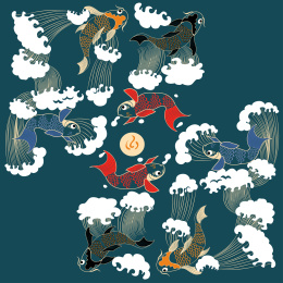 古典烫金鲤鱼戏珠