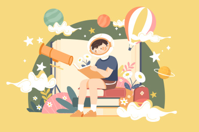 儿童读书教育矢量插画