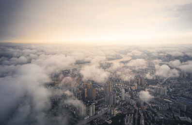 南宁雨后日落云层航拍风光
