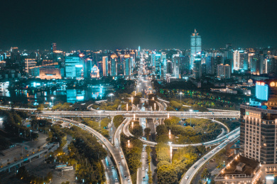 广西省南宁民族大道夜景城市航拍风光