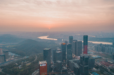 广西省南宁市五象新区日落城市风光