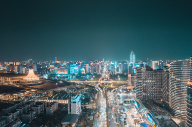 广西省南宁民族大道夜景城市航拍风光