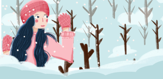 冬季下雪手绘女孩插画