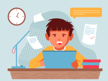 小孩用平板在线学习矢量插画