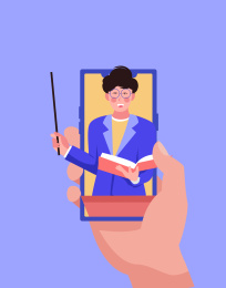 老师在手机上上课矢量插画