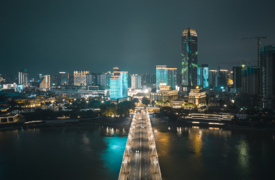 广西省南宁市邕江大桥夜景航拍