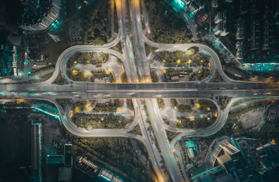 广西省南宁市星光大道立交桥航拍夜景风光