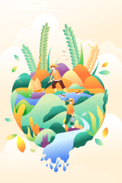 农民耕耘农作矢量插画