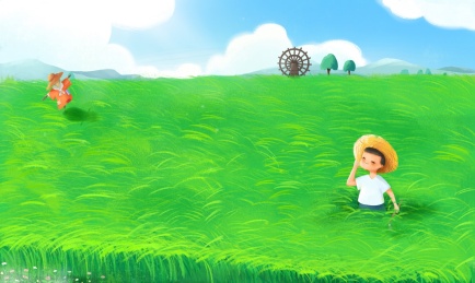 麦田里劳动的农民-横版