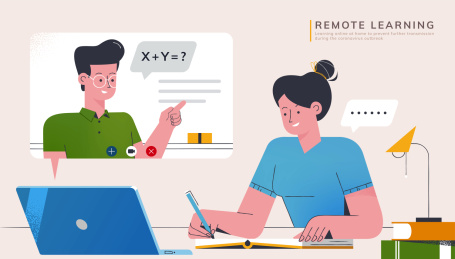 教师用网络向学生解说知识信息