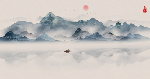 中国风浮雕砂石山水画