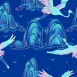 山水仙鹤无缝底纹