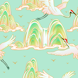 山水仙鹤无缝底纹