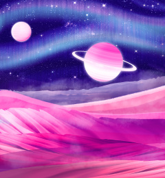 星球悬浮在空中，星星在发光插画