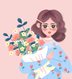 女孩捧花送祝福