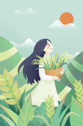 二十四节气小满女孩插画
