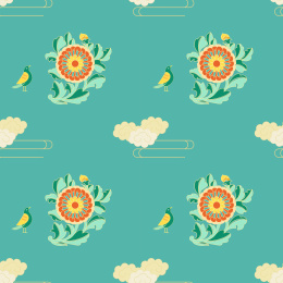 平铺无缝中国传统花鸟纹图案