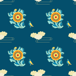 平铺无缝中国传统花鸟纹图案