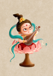 坐在莲花灯上的敦煌飞天小仙女在弹琵琶