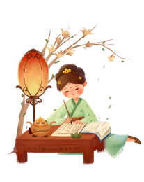 古风少女坐着写文字