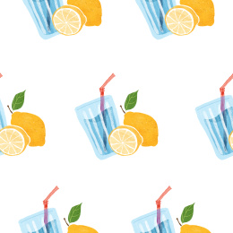 手绘美味柠檬汁冻饮无缝插画