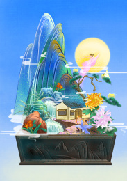 国风微缩景观嫦娥奔月后羿射箭