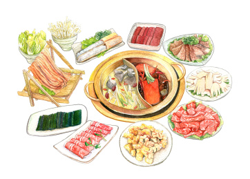 水彩食物系列之四川麻辣火锅