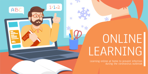 疫情期间笔记本电脑远程课程横幅插图